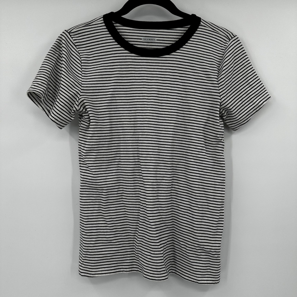 Old Navy Slim Fit Striped T-Shirt Black White Crew Neck Short Sleeve Medium